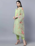 Myshka Women Green Regular Pure Cotton Kurta with Trousers With Dupatta Set