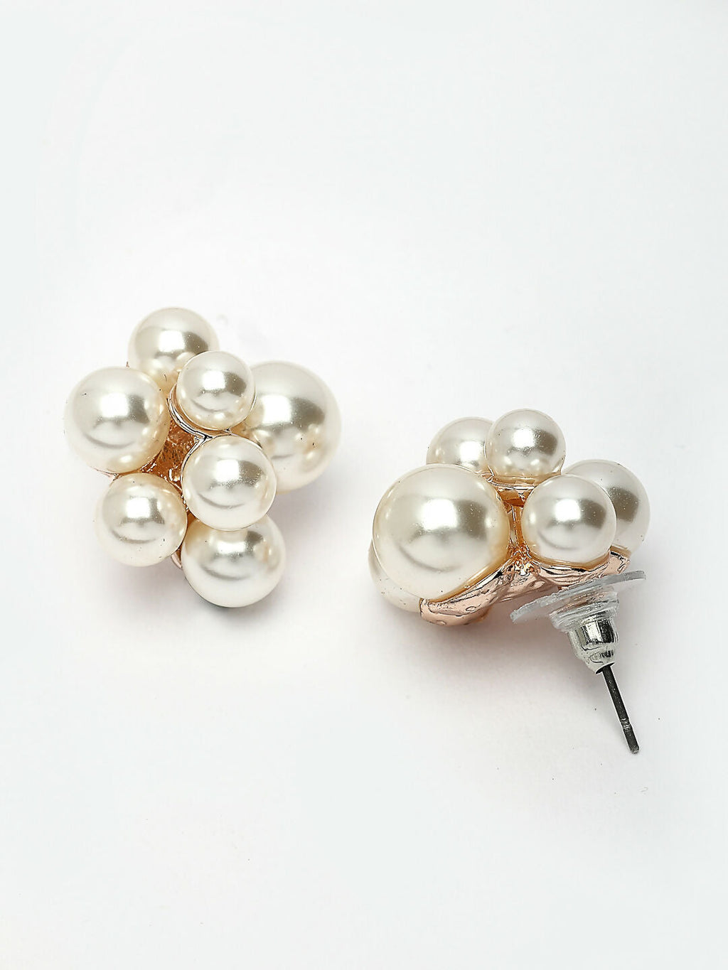NVR Women's Gold Pearl Gold-Polished Circular Studs Earring