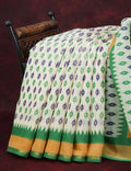 Combo of Off White and Mango Green Patan Patola Semi Chanderi Saree By Gayathri Reddy Designer Studio