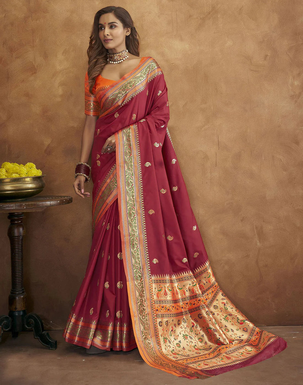 Vedant Vastram Maroon Color Paithani Silk Saree - Maroon
