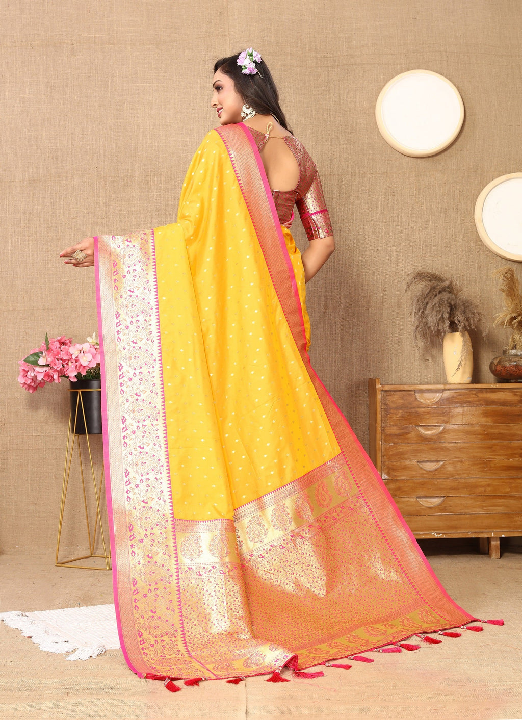 Vedant Vastram Mustard Color Kanjeevaram Silk Saree - Mustard