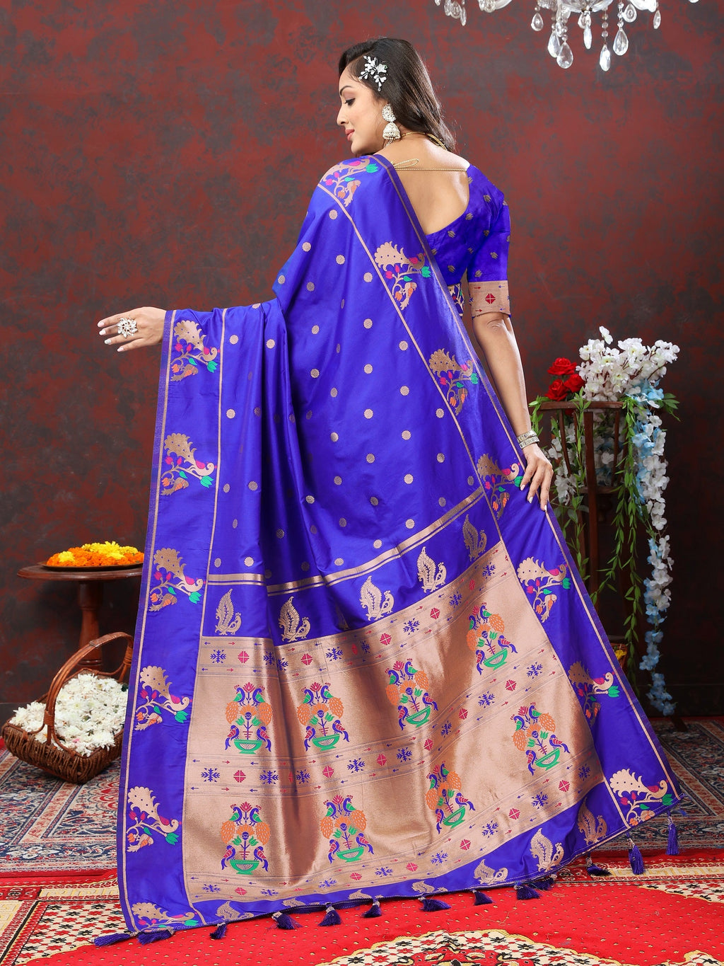 Vedant Vastram Royal Blue Color Paithani Silk Saree - Royal Blue