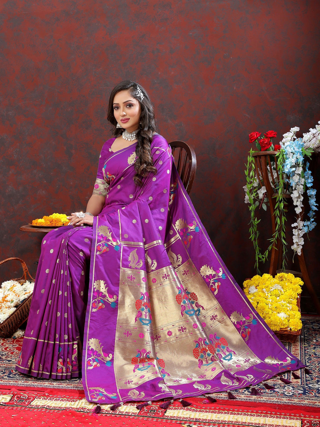 Vedant Vastram Purple Color Paithani Silk Saree - Purple