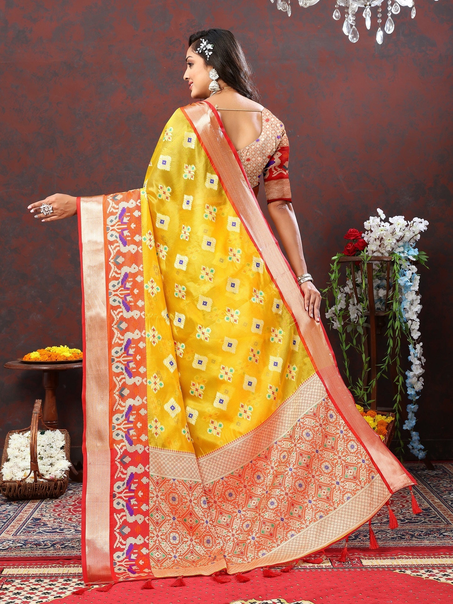 Vedant Vastram Mustard Color Kanjeevaram Patola Silk Saree - Mustard