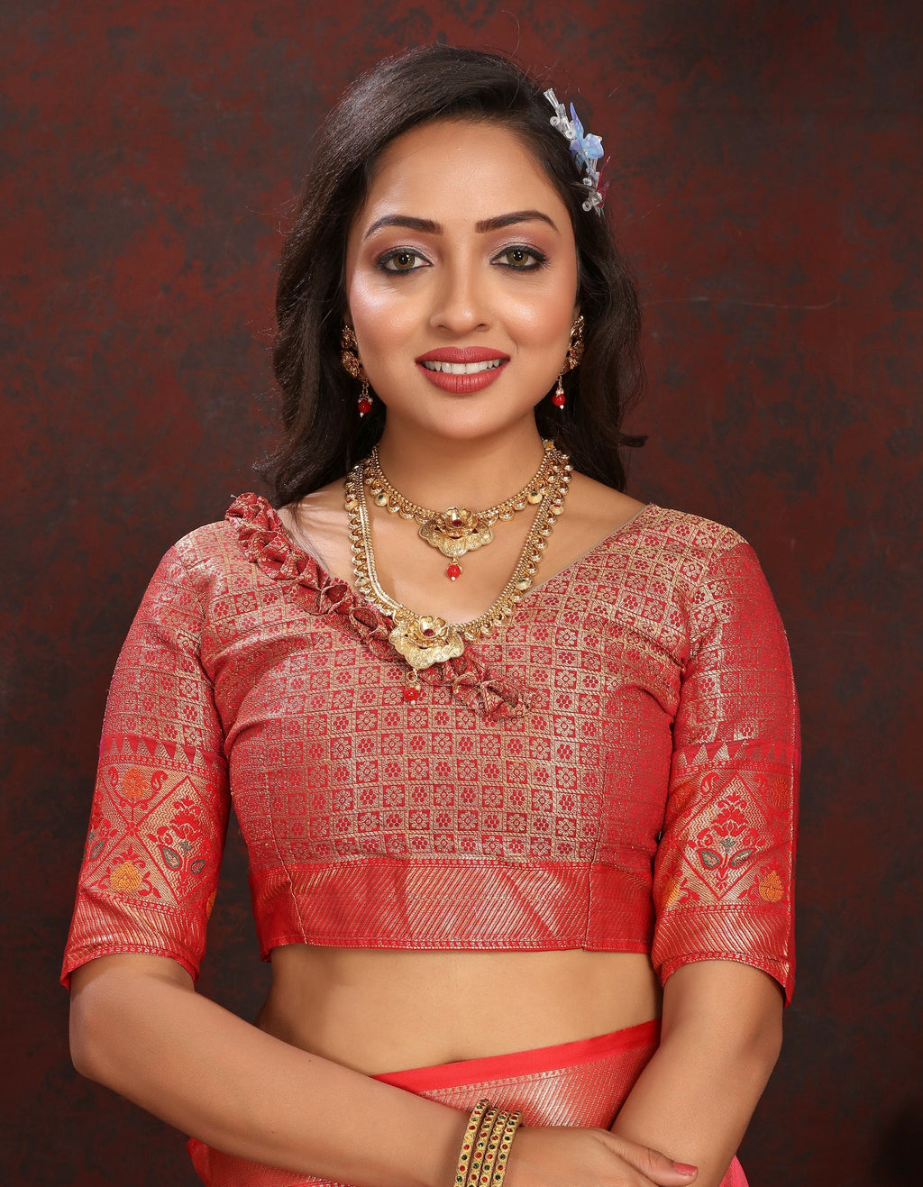Vedant Vastram Peach Color Kanjeevaram Organza Silk Saree - Peach