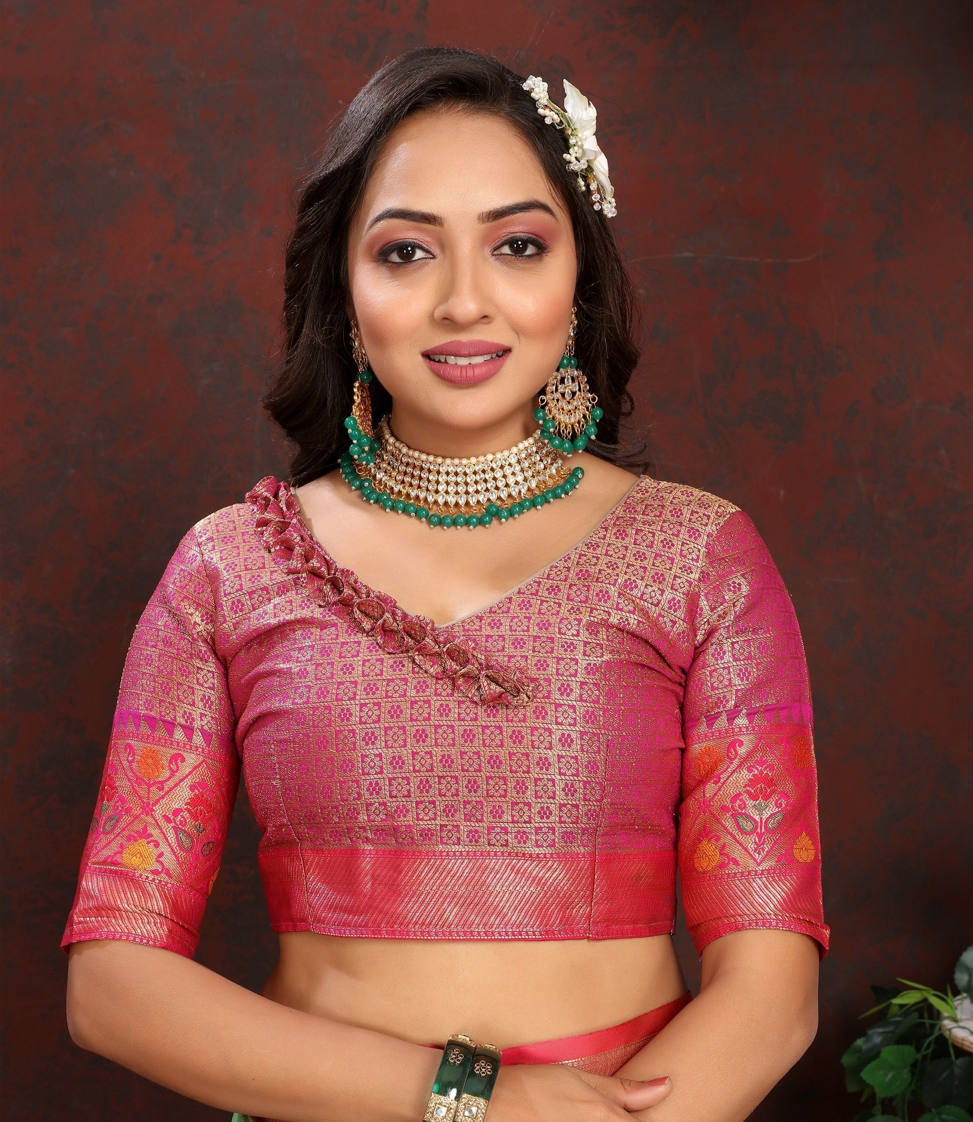Vedant Vastram Pink Color Kanjeevaram Organza Silk Saree - Pink