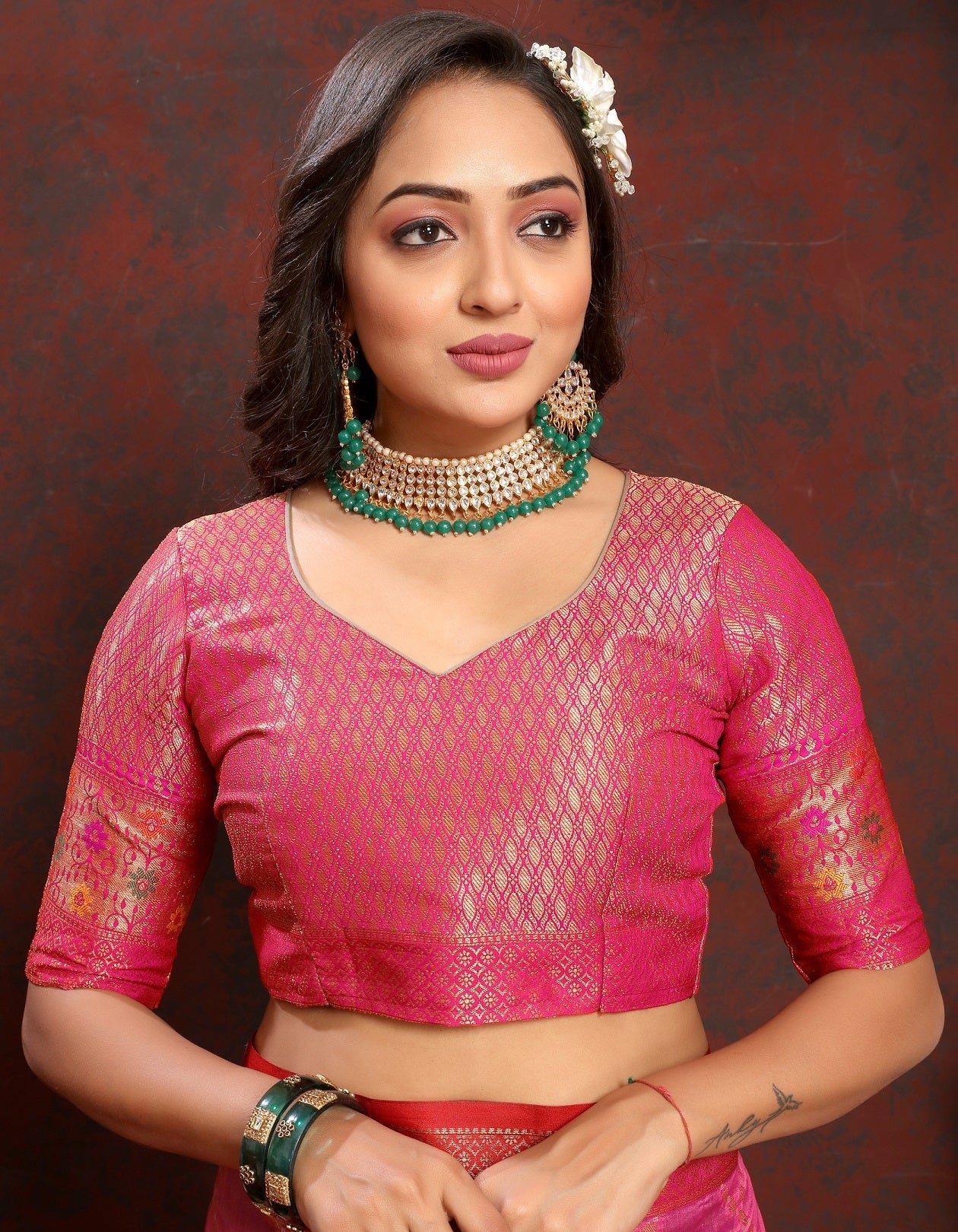 Vedant Vastram Pink Color Kanjeevaram Organza Silk Saree - Pink