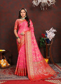 Vedant Vastram Tomato Color Kanjeevaram Organza Silk Saree - Tomato