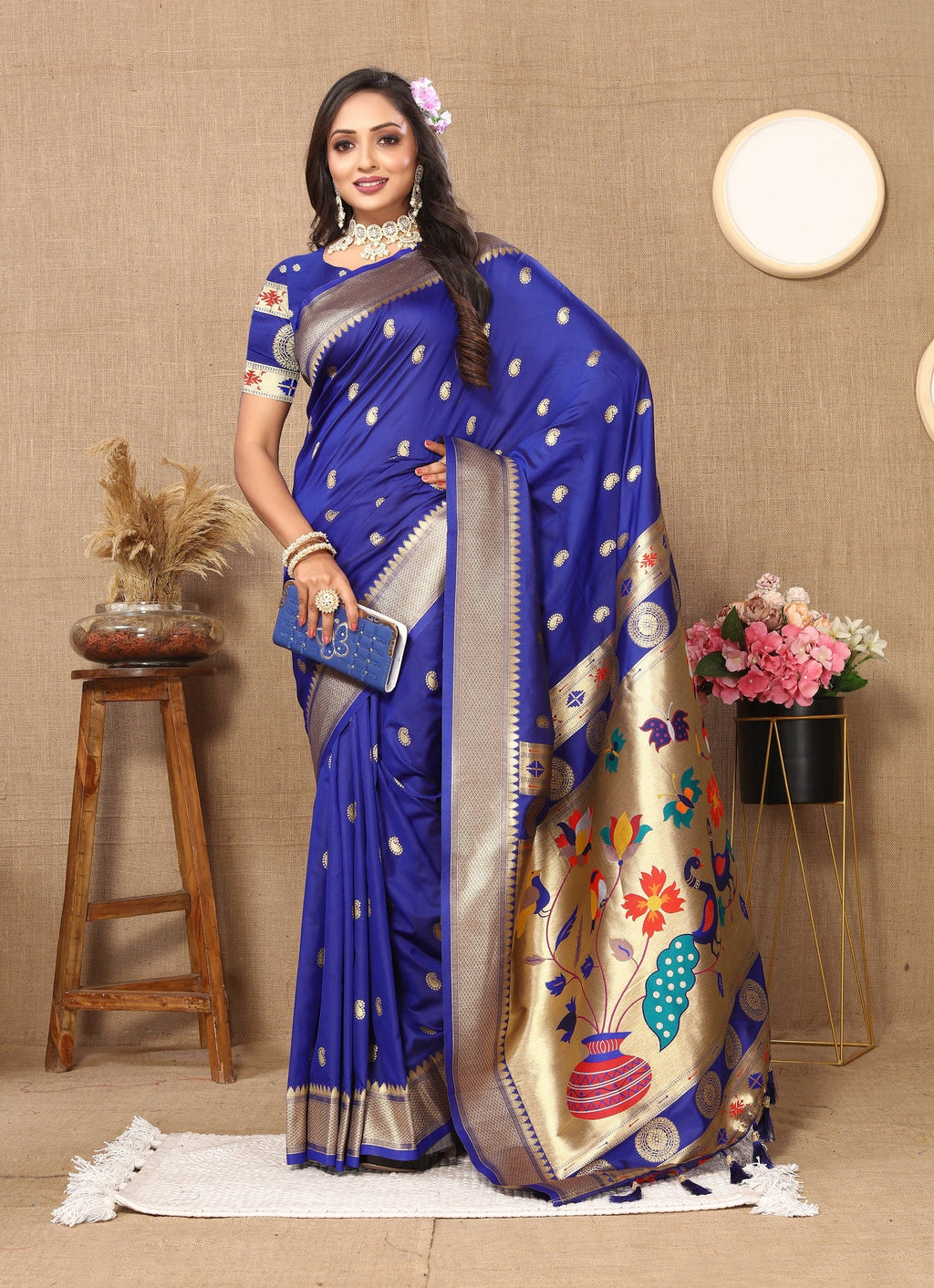 Vedant Vastram Blue Color Paithani Silk Saree - Blue