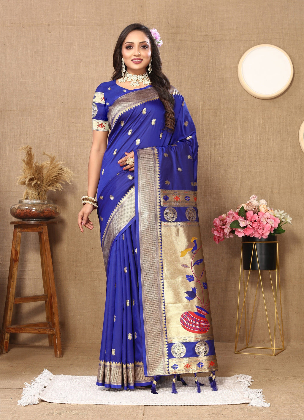 Vedant Vastram Blue Color Paithani Silk Saree - Blue