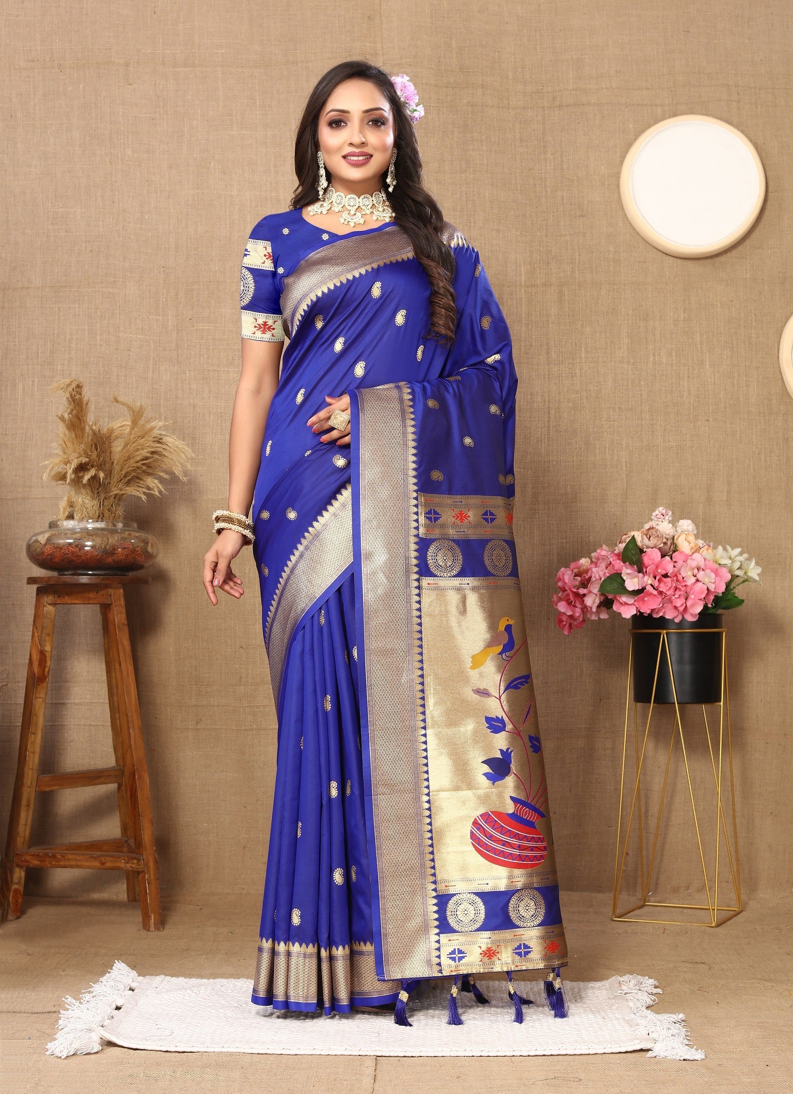 Vedant Vastram Blue Color Paithani Silk Saree - Blue