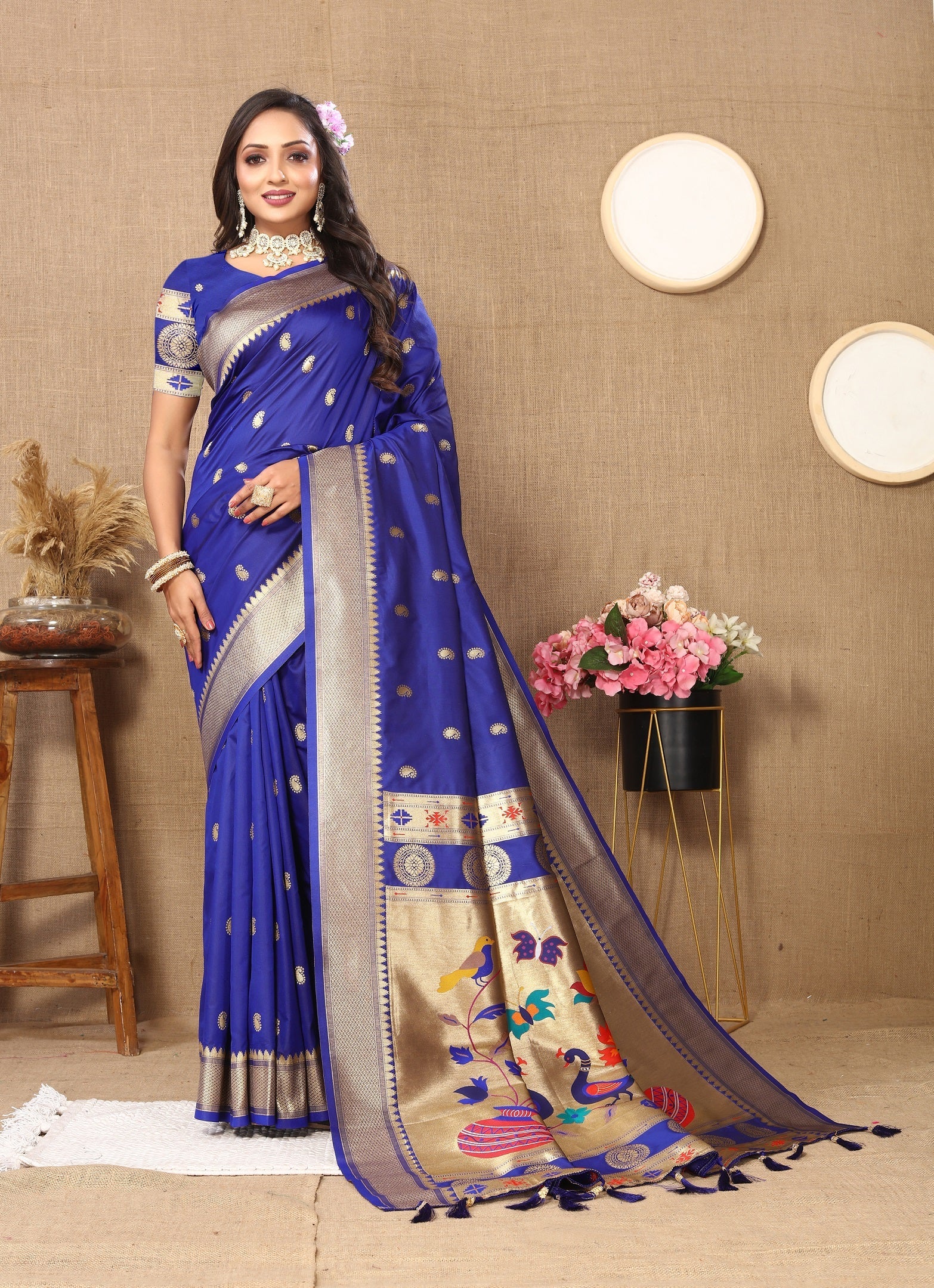 Vedant Vastram Blue Color Paithani Silk Saree - Blue