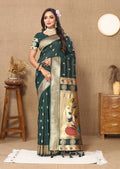 Vedant Vastram Bottle Green Color Paithani Silk Saree - Bottle Green