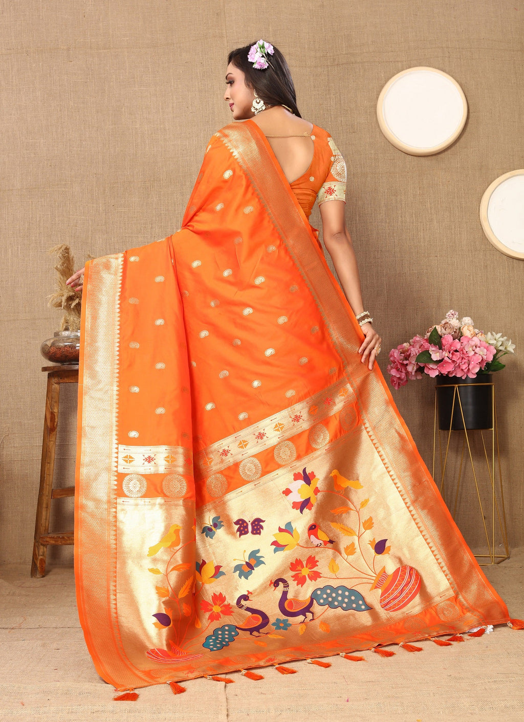 Vedant Vastram Orange Color Paithani Silk Saree - Orange