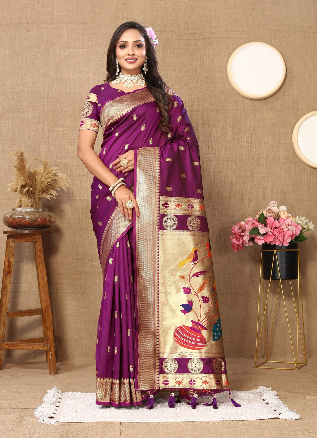 Vedant Vastram Purple Color Paithani Silk Saree - Purple