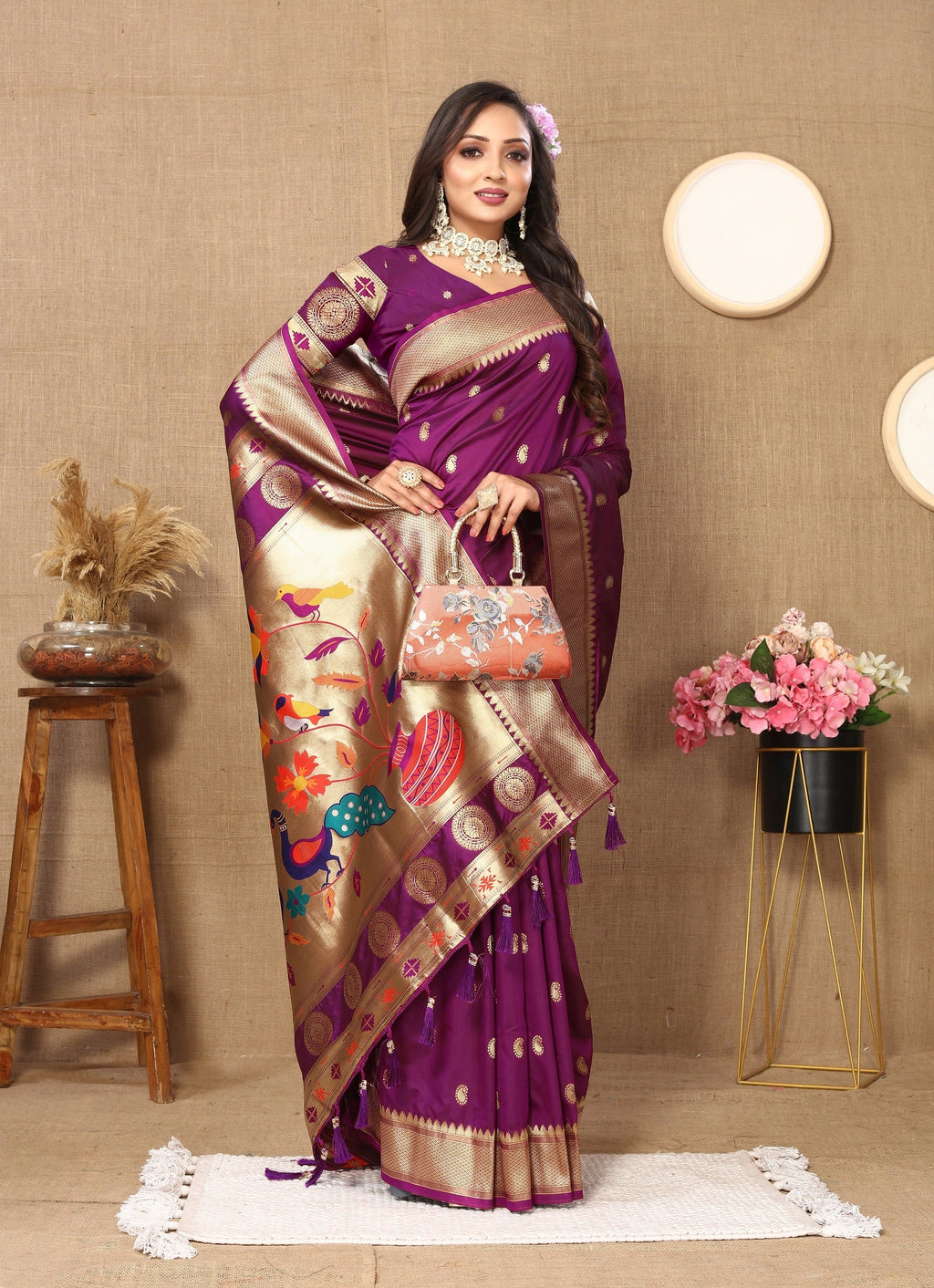 Vedant Vastram Purple Color Paithani Silk Saree - Purple