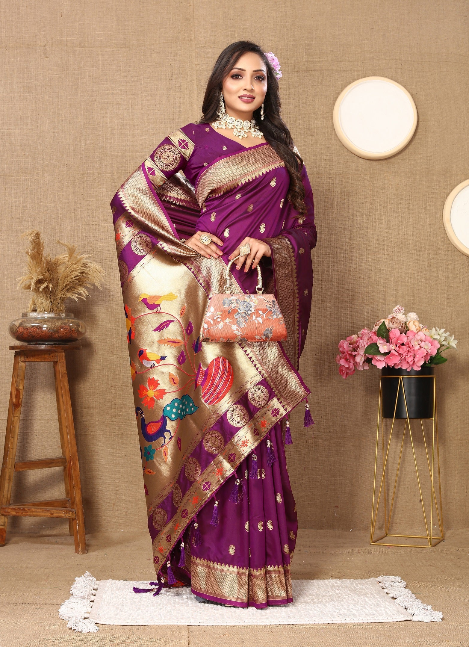 Vedant Vastram Purple Color Paithani Silk Saree - Purple