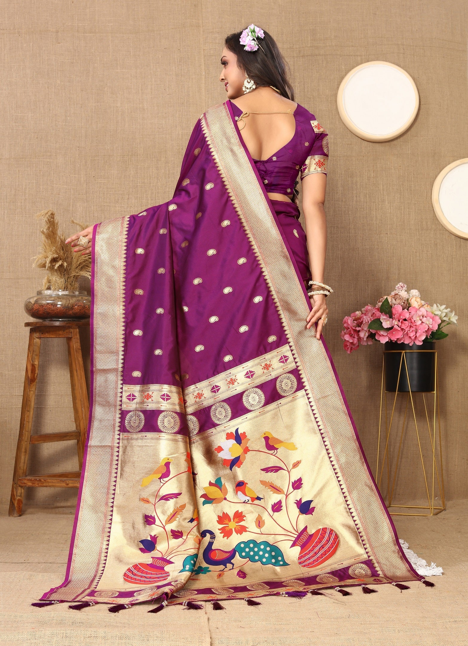 Vedant Vastram Purple Color Paithani Silk Saree - Purple