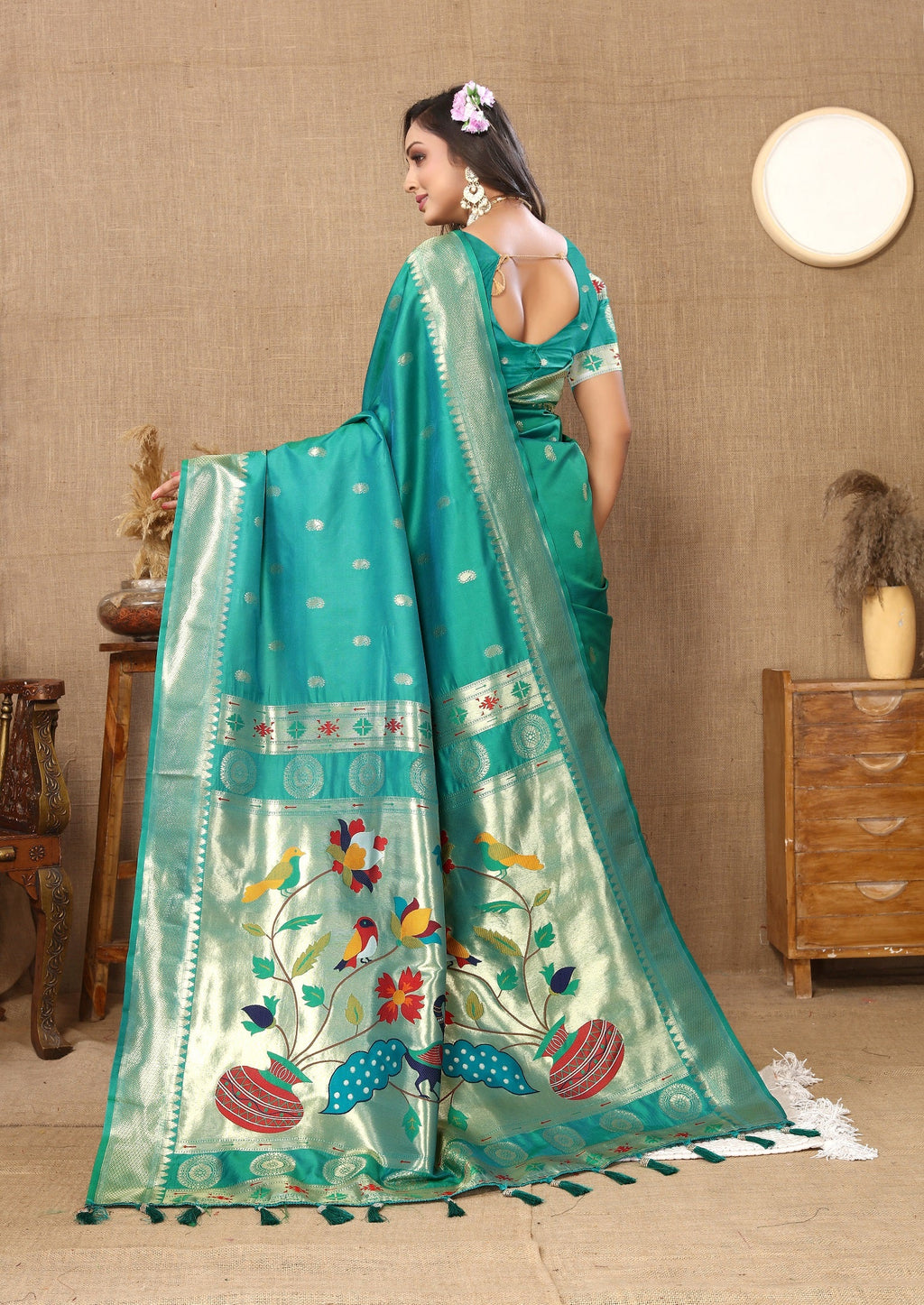 Vedant Vastram See Green Color Paithani Silk Saree - See Green