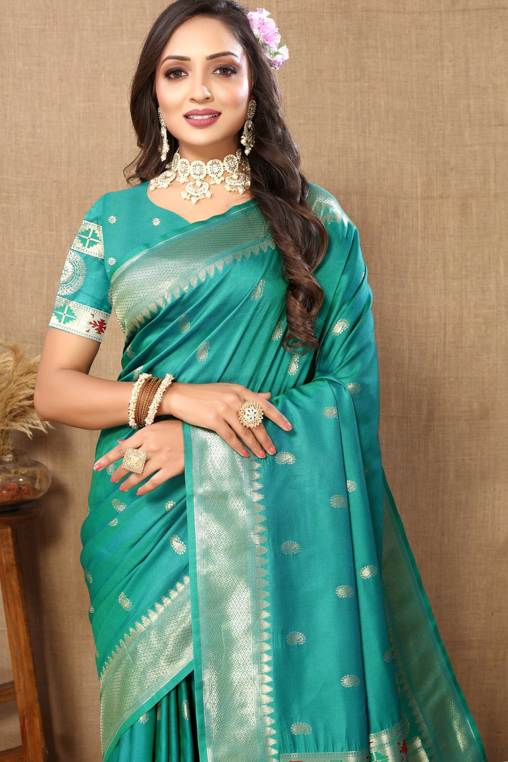 Vedant Vastram See Green Color Paithani Silk Saree - See Green