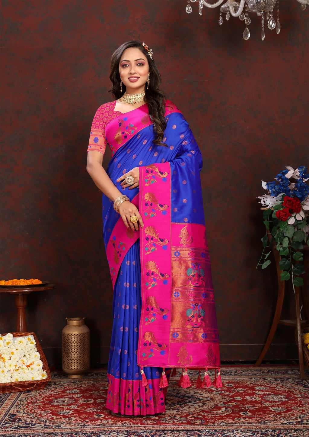 Vedant Vastram Blue Color Paithani Silk Saree - Blue