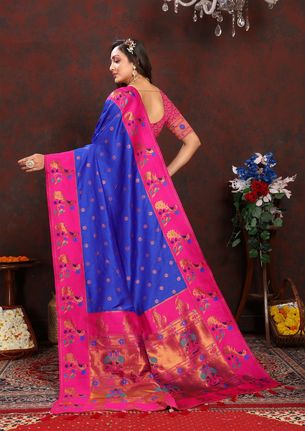 Vedant Vastram Blue Color Paithani Silk Saree - Blue