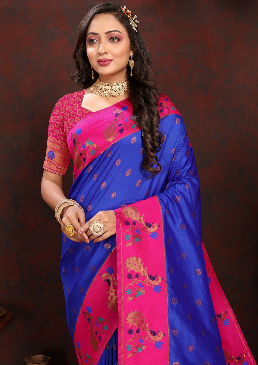 Vedant Vastram Blue Color Paithani Silk Saree - Blue