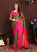 Vedant Vastram Mehndi Color Paithani Silk Saree - Mehndi
