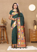 Vedant Vastram Bottle Green Color Paithani Silk Saree - Bottle Green