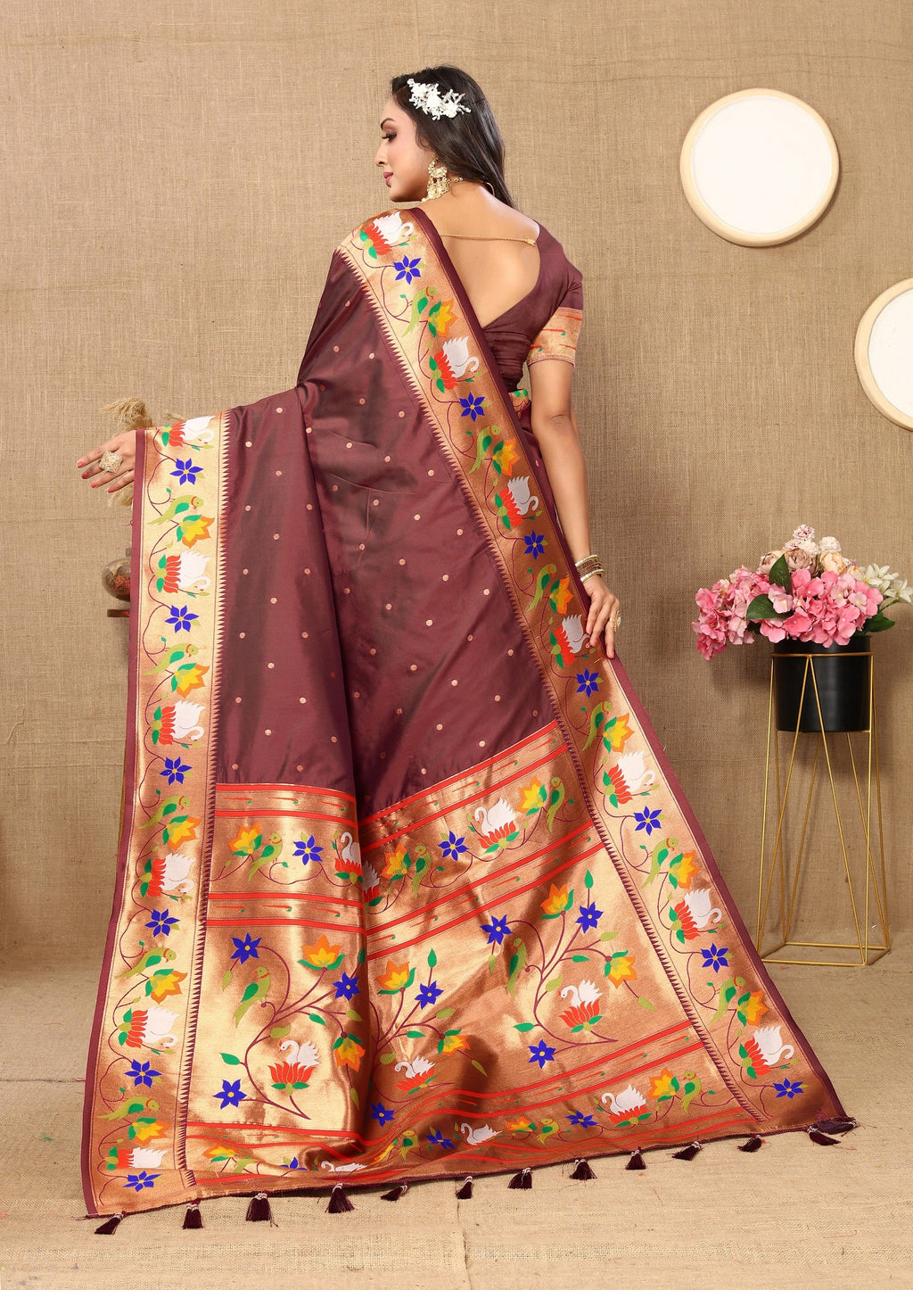 Vedant Vastram Brown Color Paithani Silk Saree - Brown