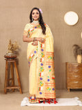 Vedant Vastram Cream Color Paithani Silk Saree - Cream