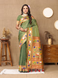 Vedant Vastram Mehndi Color Paithani Silk Saree - Mehndi