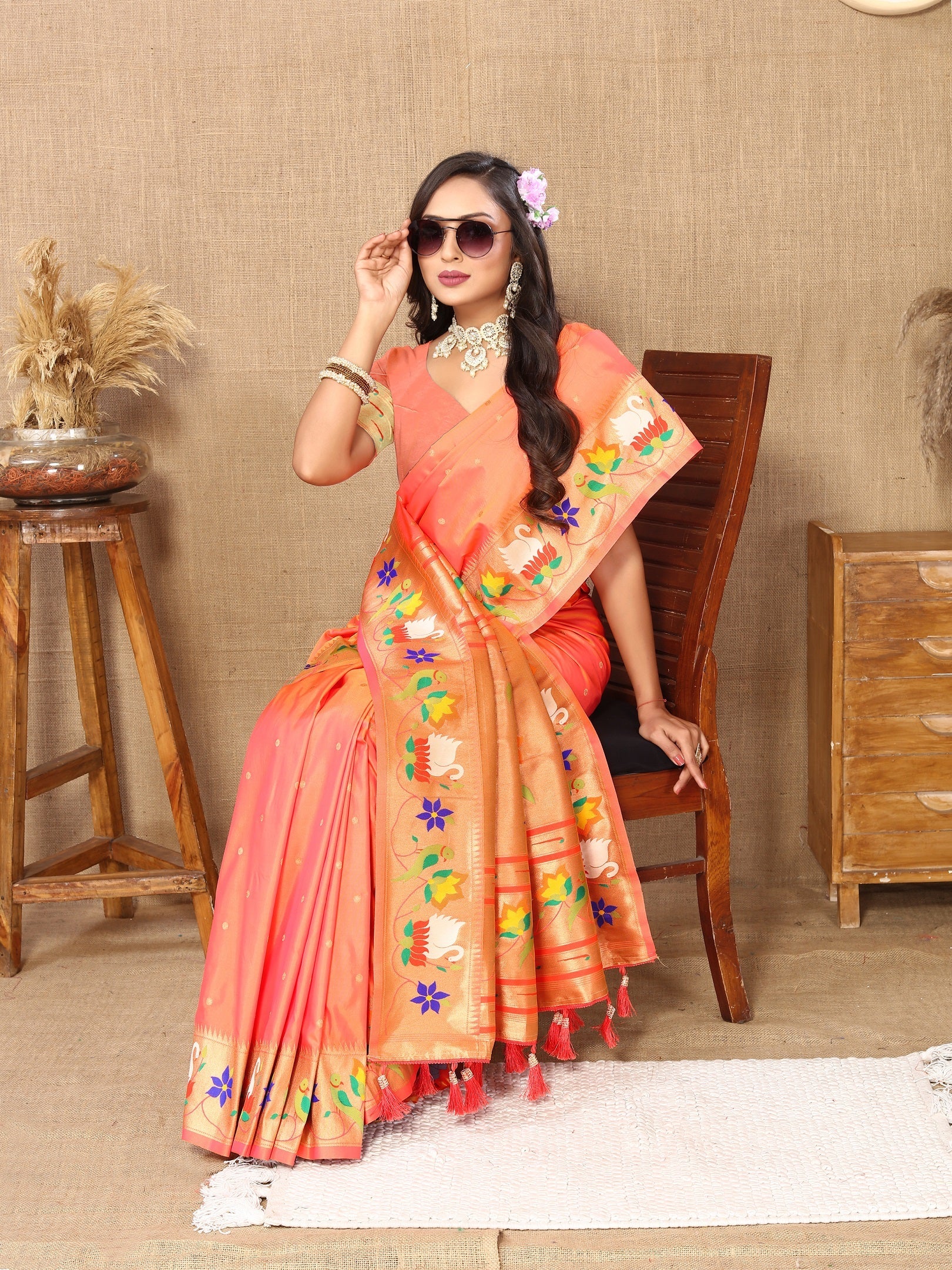 Vedant Vastram Peach Color Paithani Silk Saree - Peach