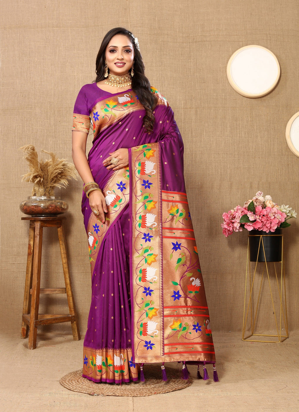 Vedant Vastram Purple Color Paithani Silk Saree - Purple