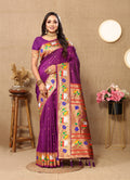 Vedant Vastram Purple Color Paithani Silk Saree - Purple