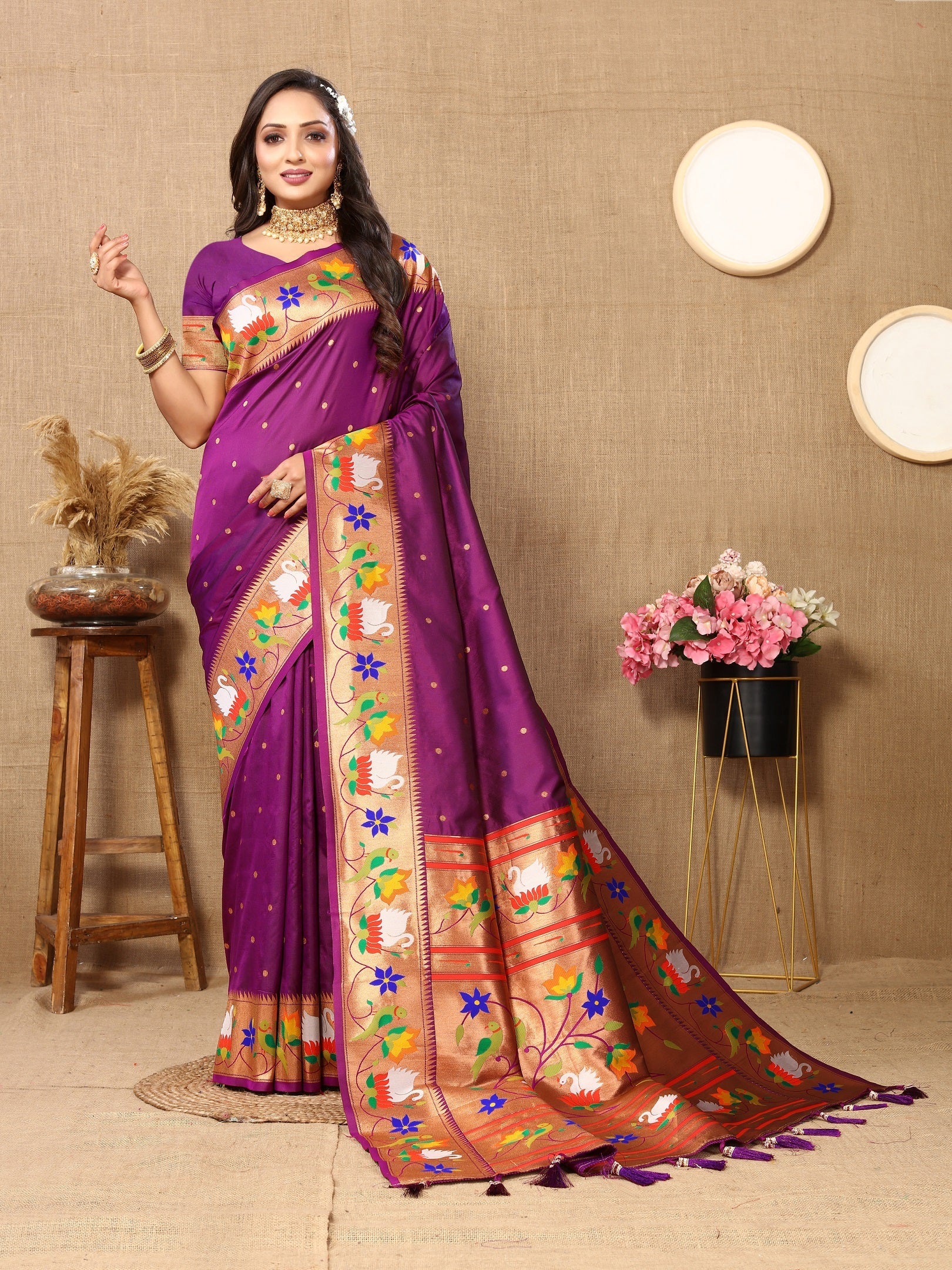 Vedant Vastram Purple Color Paithani Silk Saree - Purple