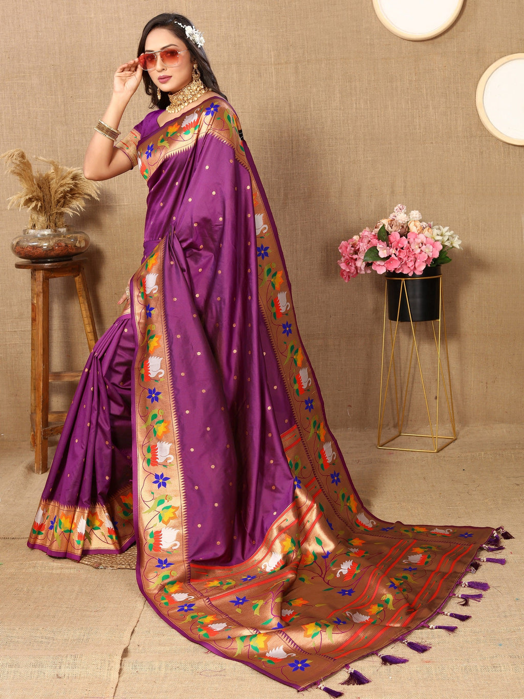 Vedant Vastram Purple Color Paithani Silk Saree - Purple