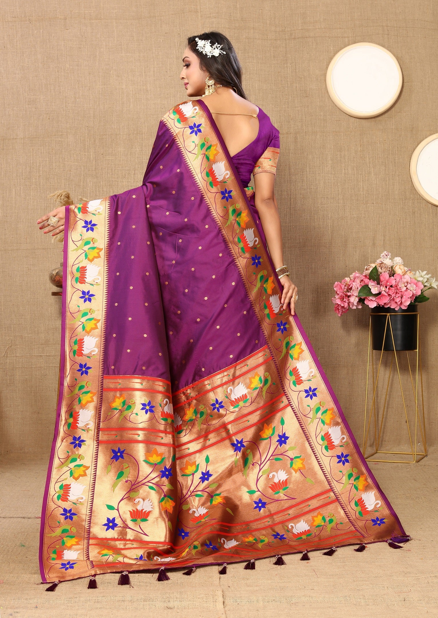 Vedant Vastram Purple Color Paithani Silk Saree - Purple