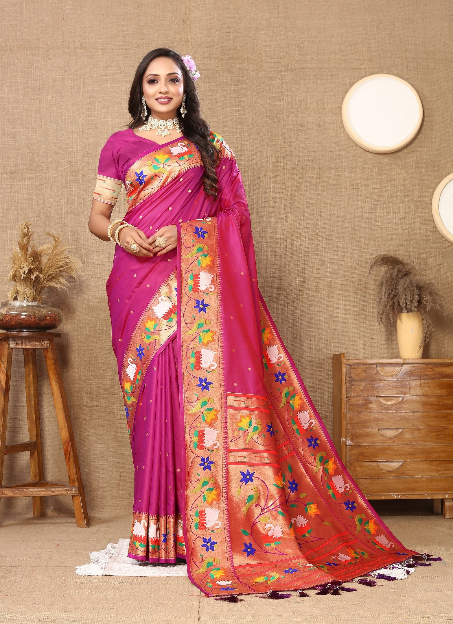 Vedant Vastram Rani Pink Color Paithani Silk Saree - Rani Pink
