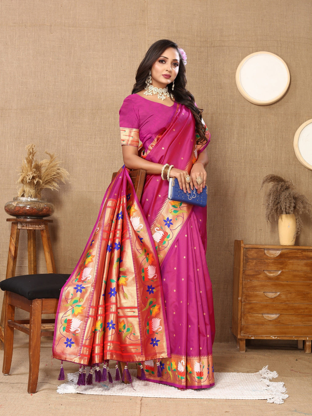 Vedant Vastram Rani Pink Color Paithani Silk Saree - Rani Pink