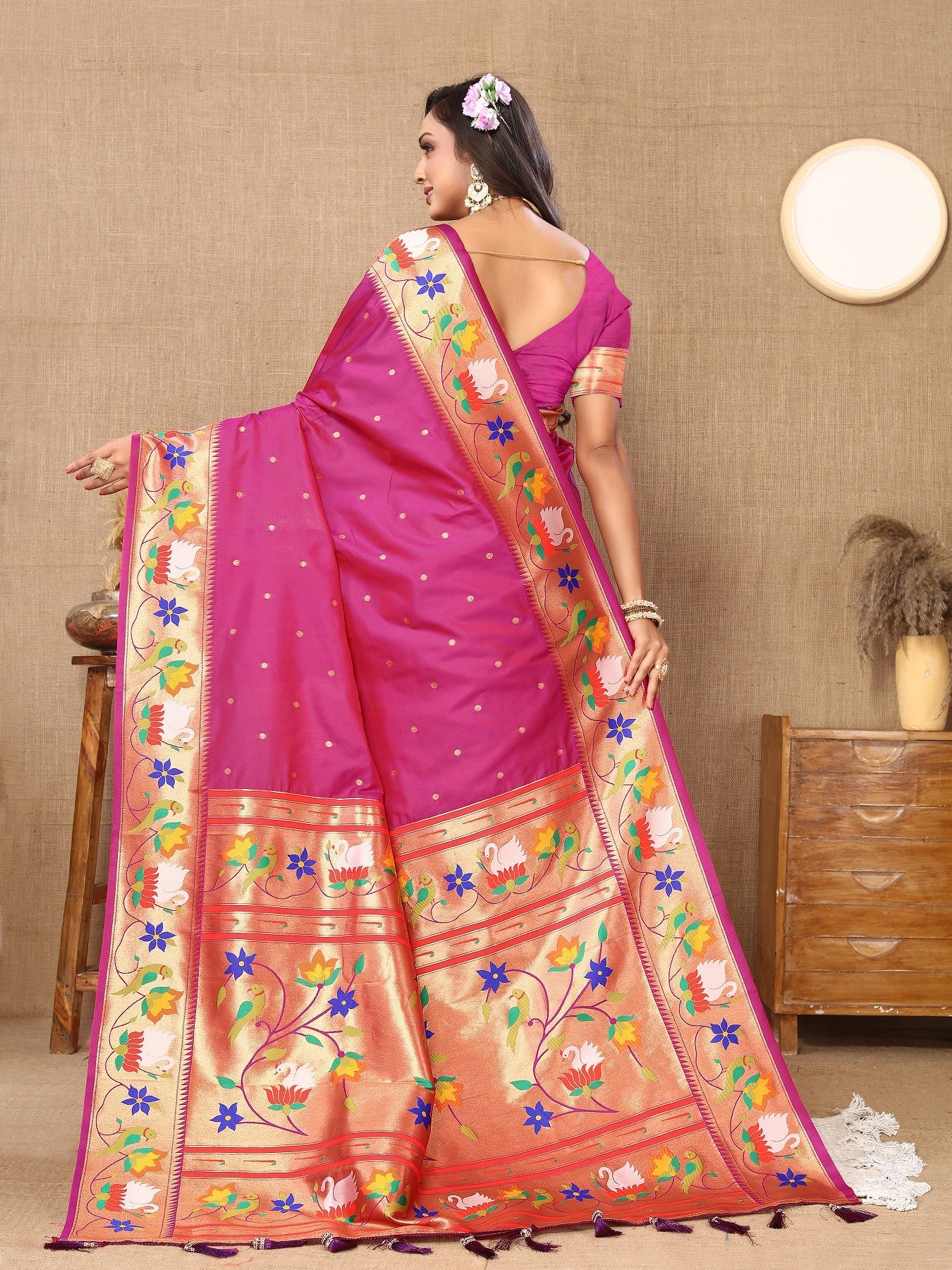 Vedant Vastram Rani Pink Color Paithani Silk Saree - Rani Pink