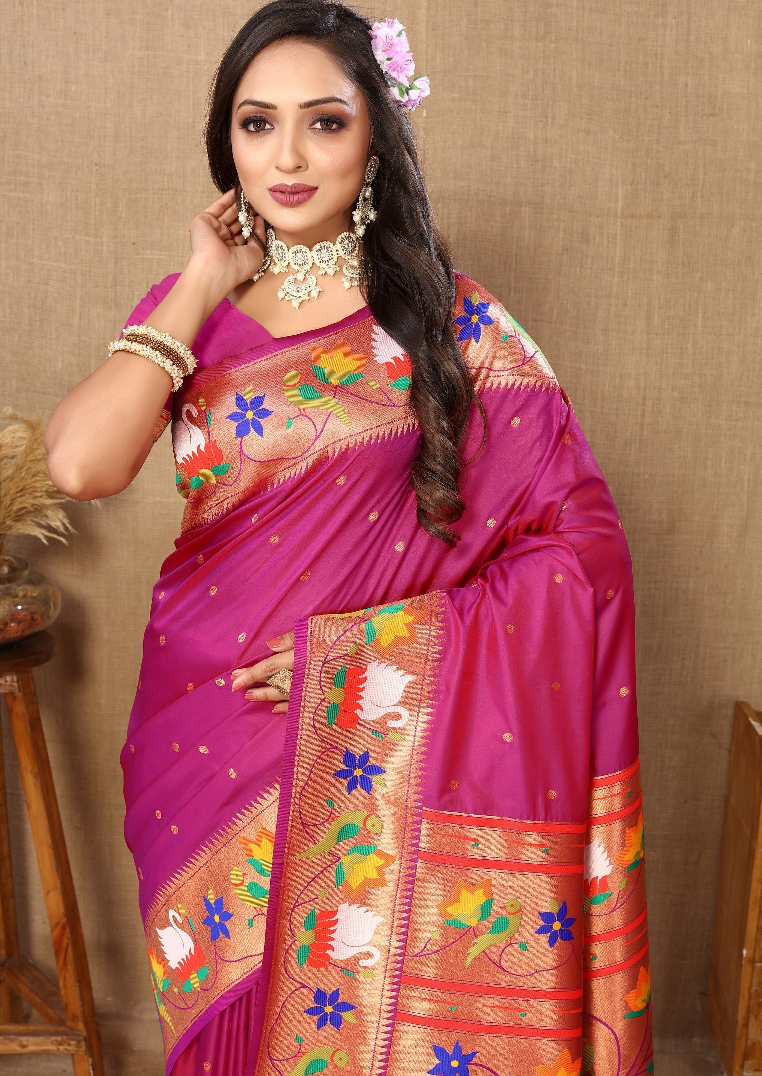 Vedant Vastram Rani Pink Color Paithani Silk Saree - Rani Pink