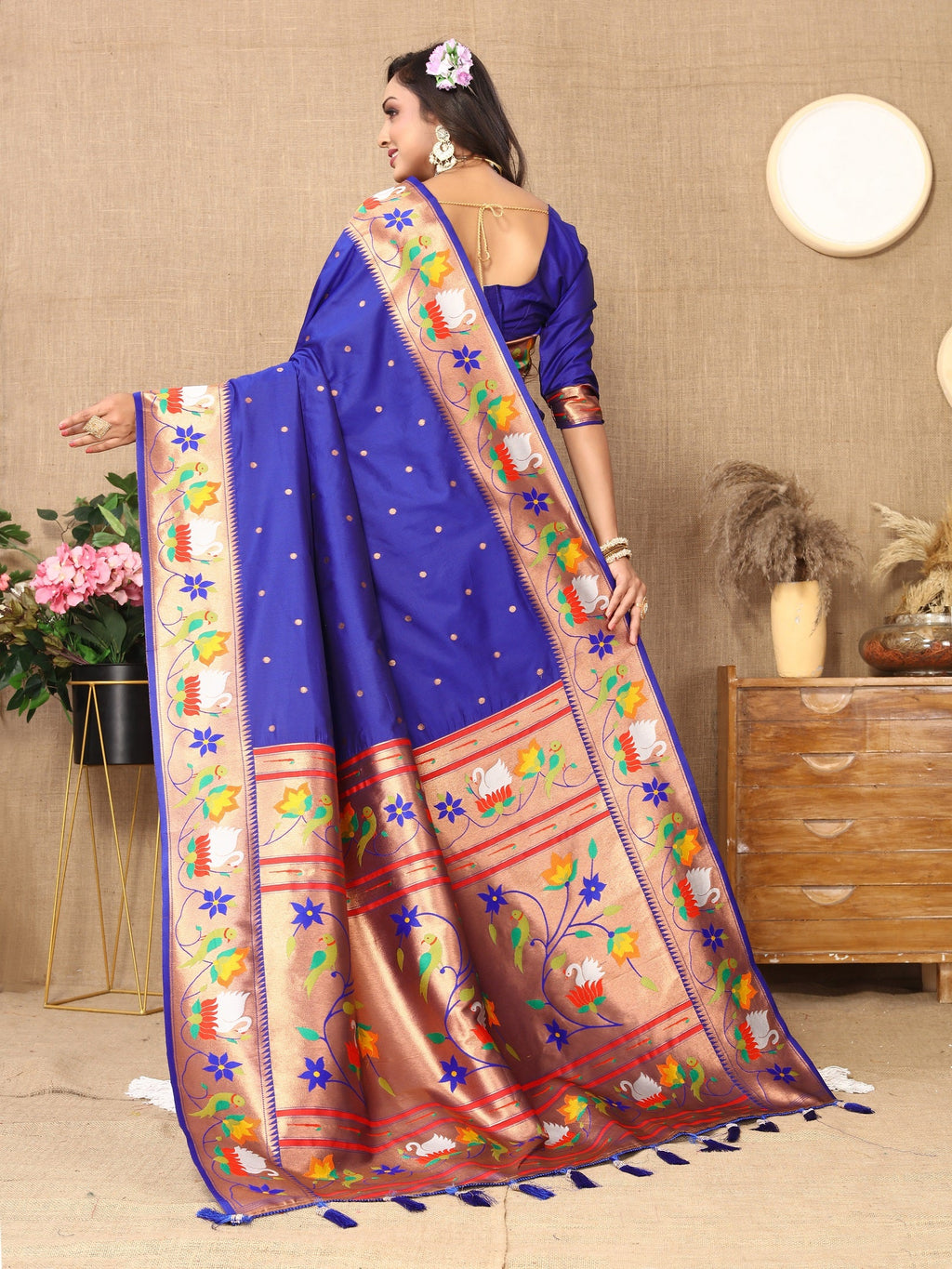 Vedant Vastram Royal Blue Color Paithani Silk Saree - Royal Blue