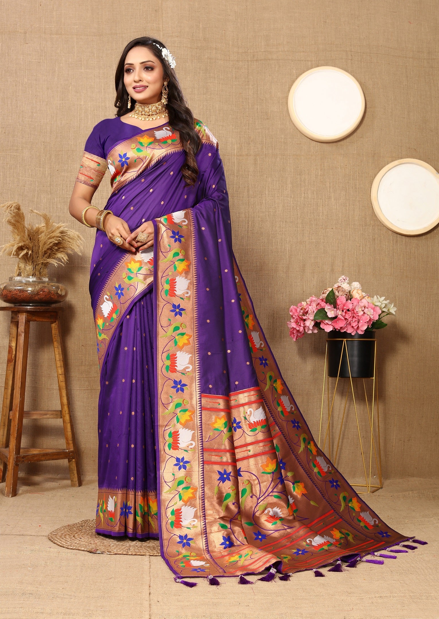 Vedant Vastram Violet Color Paithani Silk Saree - Violet