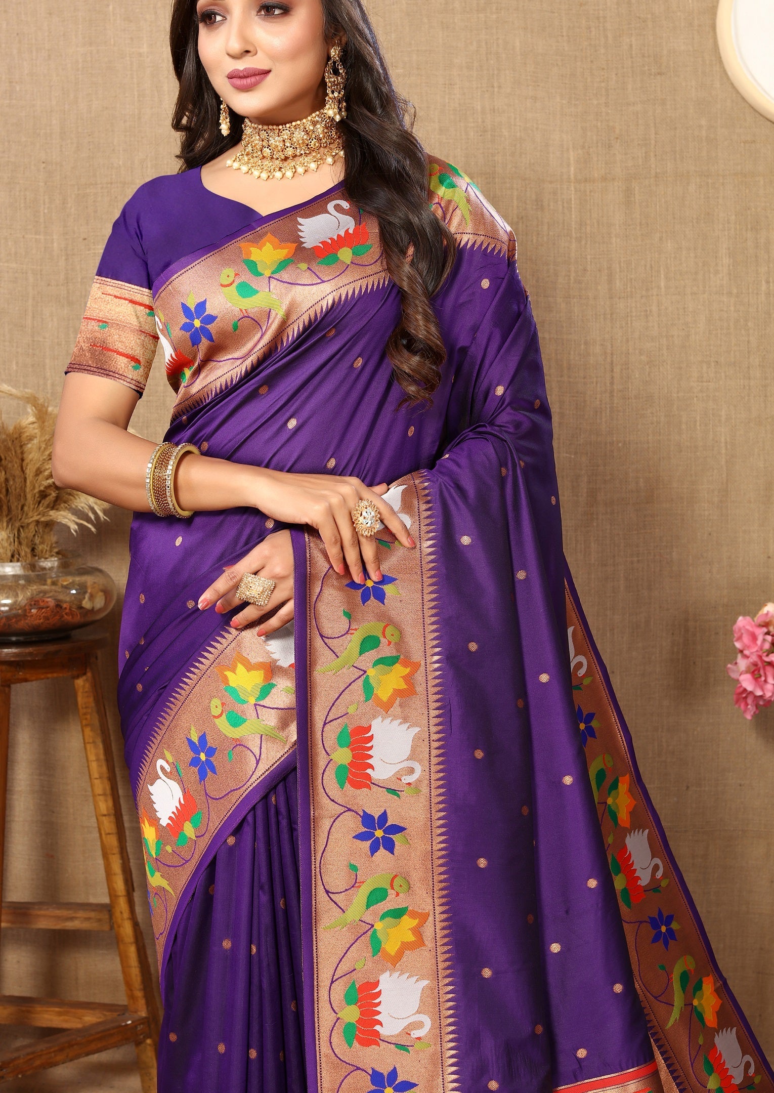 Vedant Vastram Violet Color Paithani Silk Saree - Violet