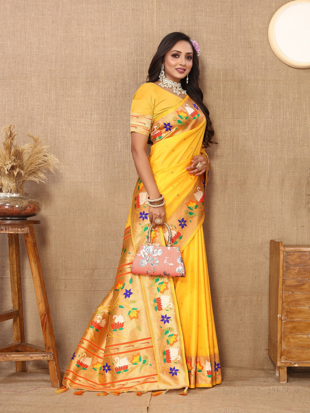 Vedant Vastram Yellow Color Paithani Silk Saree - Yellow