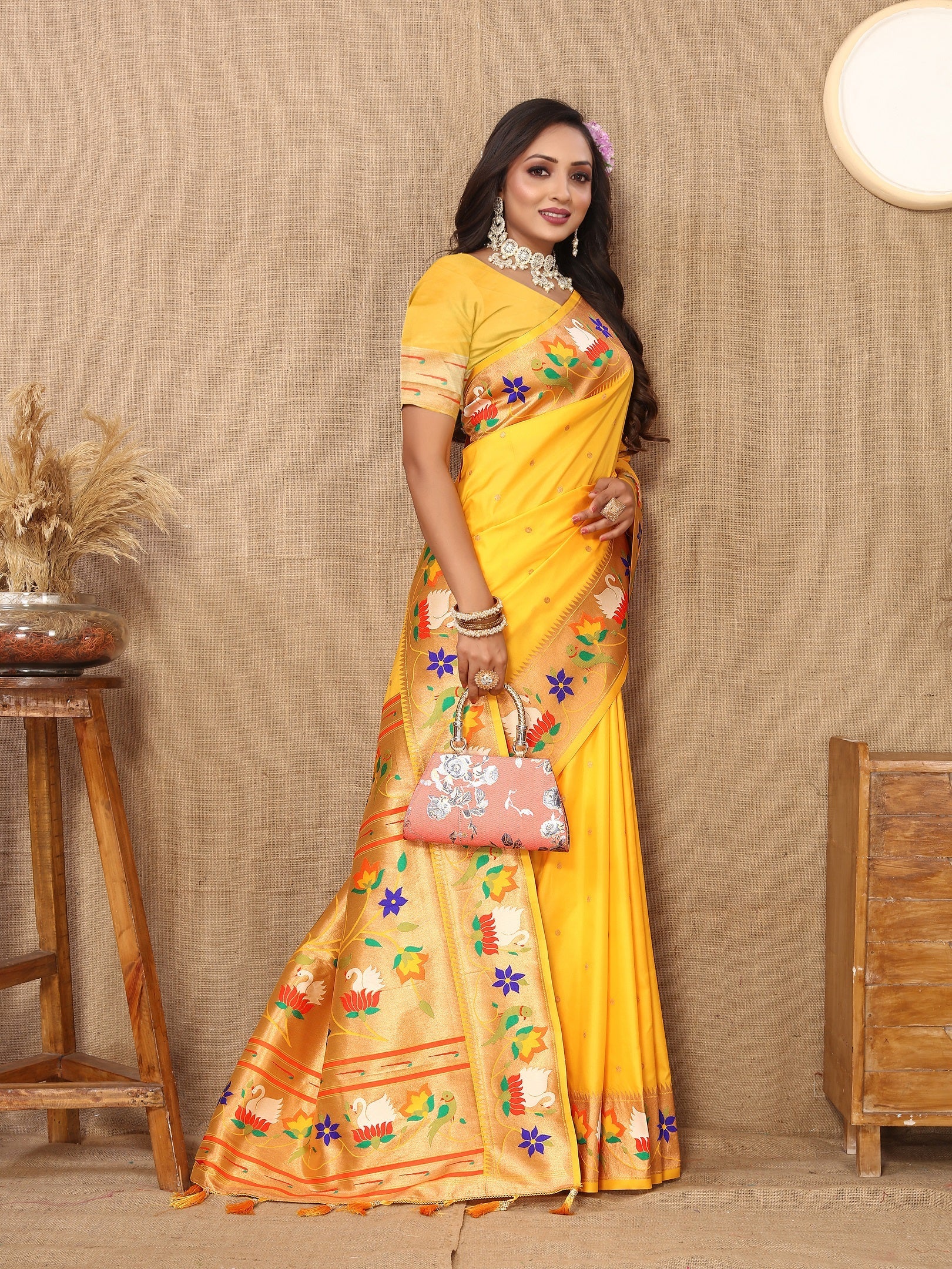 Vedant Vastram Yellow Color Paithani Silk Saree - Yellow