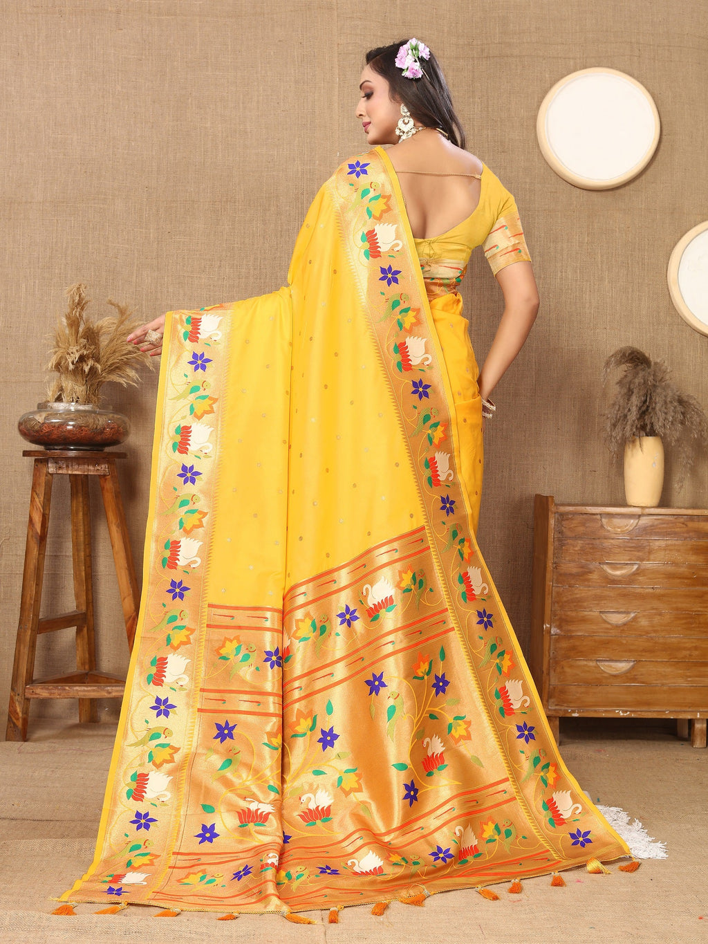 Vedant Vastram Yellow Color Paithani Silk Saree - Yellow