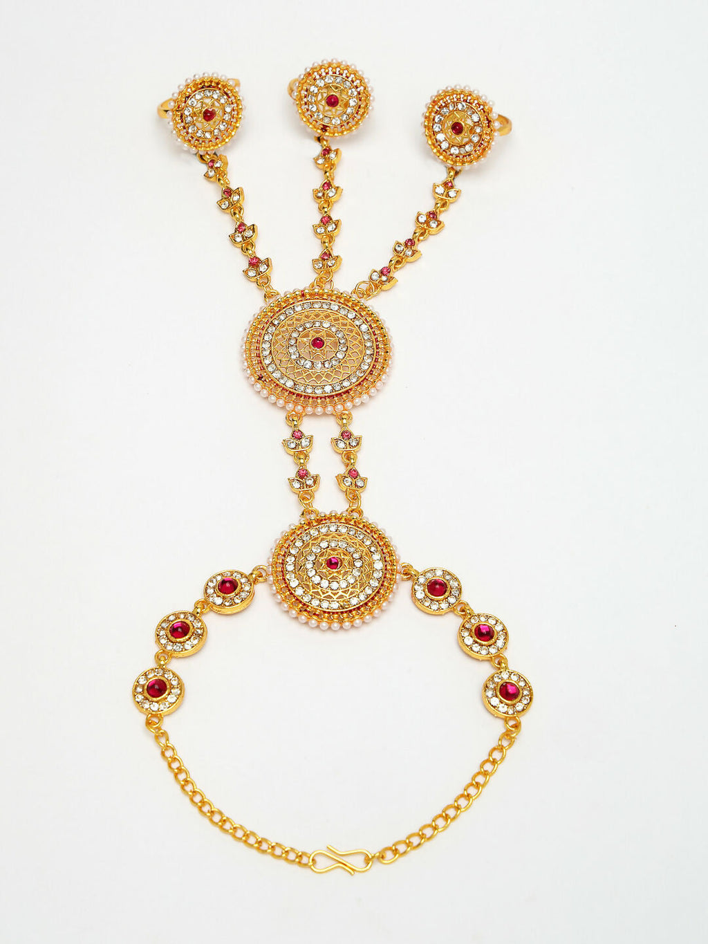 NVR Women's Gold-Polished CZ Stone-Studded Handcrafted Ring Bracelet