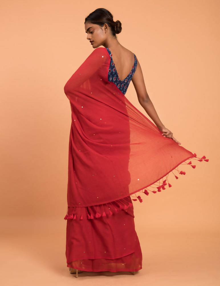 Suta Red Embellished Sequinned Pure Cotton Saree
